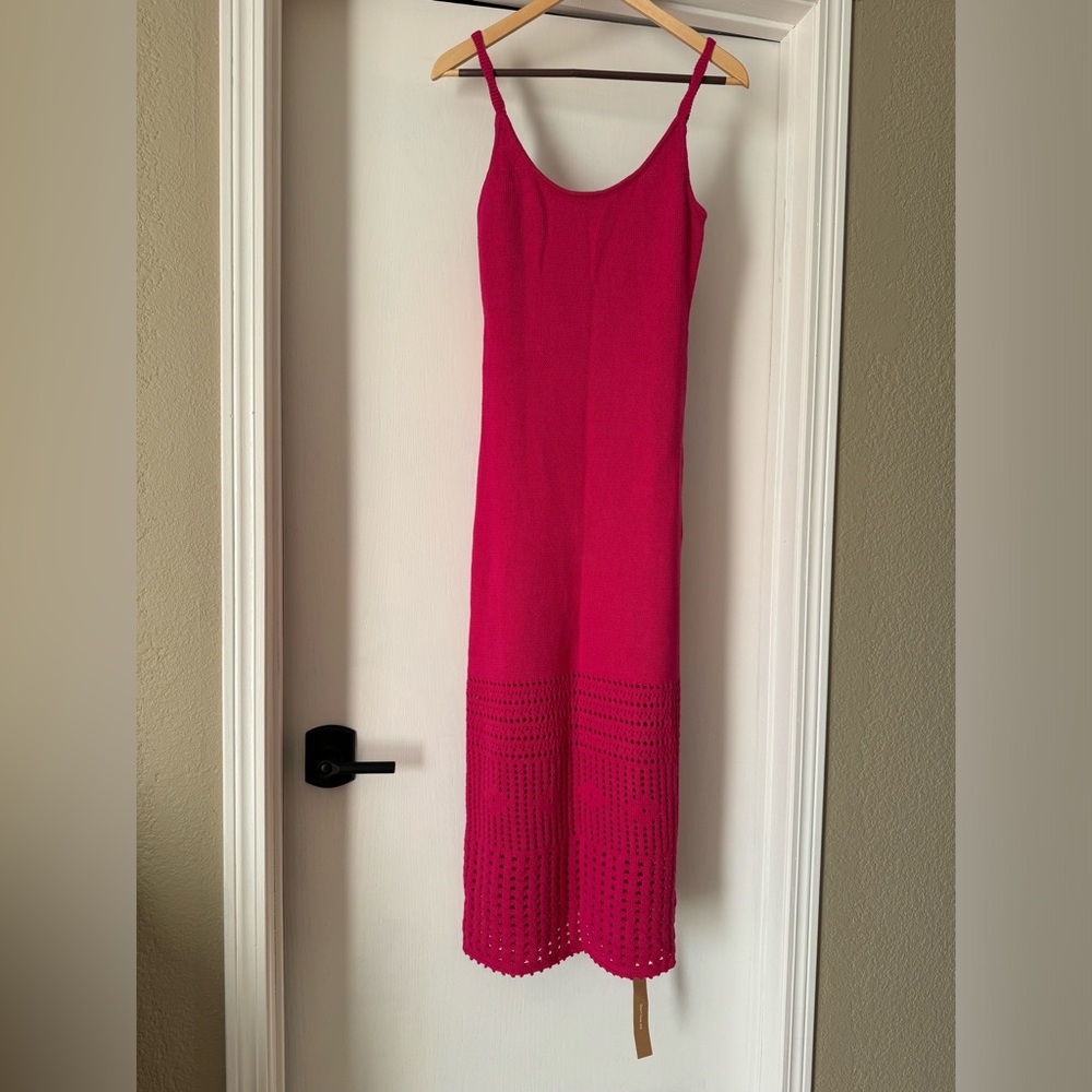 Reformation Arya Open Knit Sweater Dress in Fuchsia - Picture 9 of 10
